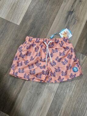 Coral Pink Turtle Print Swim Shorts